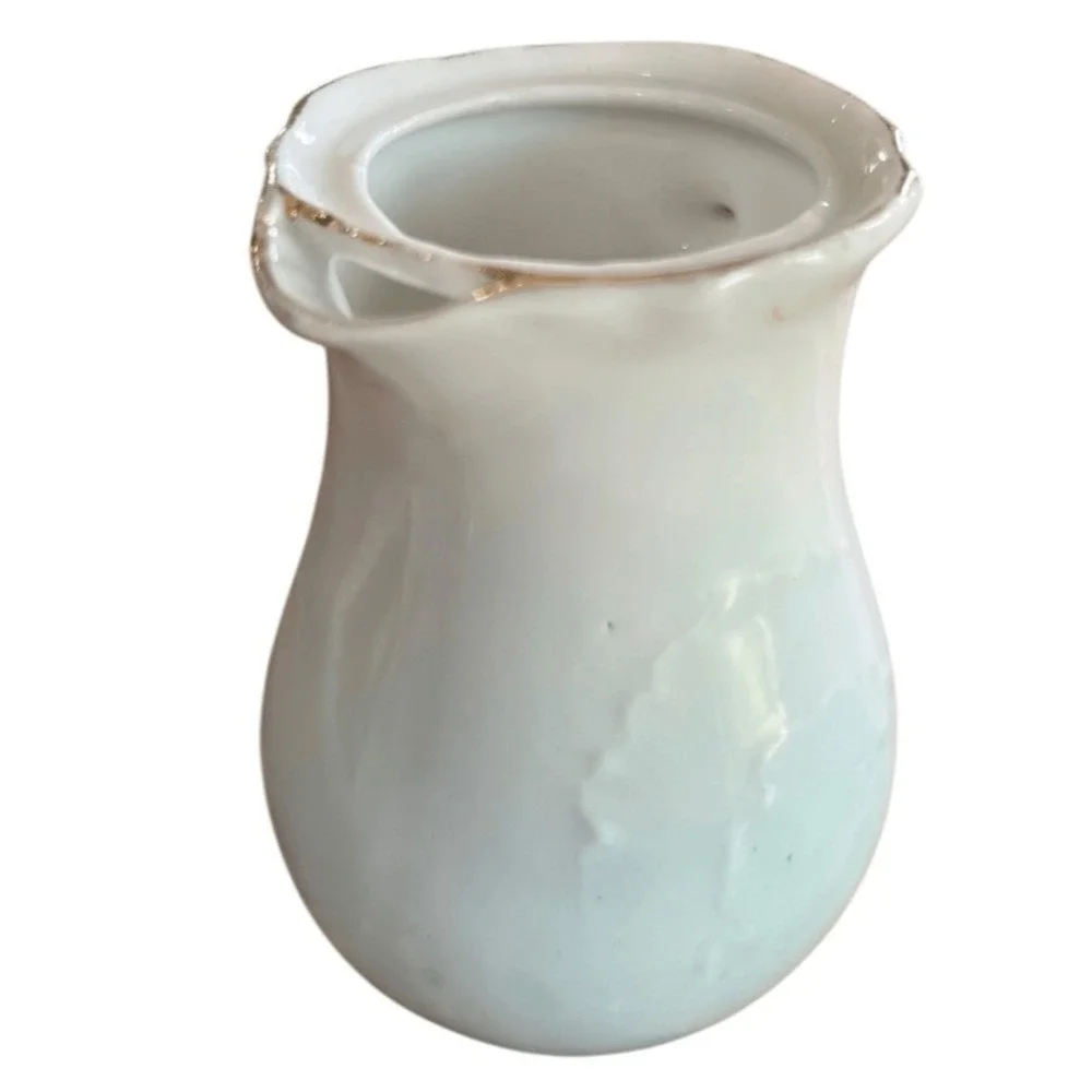 Vintage Ceramic Creamer Pitcher Blue White Ombre Gold Trim Mini Vase Cottage